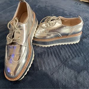 Zara Basics Silver Oxfords — Size 38